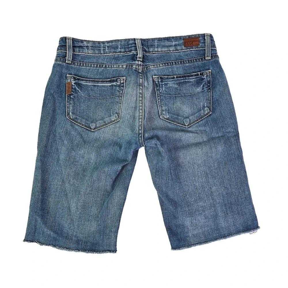 Paige Women's 27 (31x10) Blue Raw Hem Cut Off Denim Distressed Jeans Short USA - Picture 2 of 14
